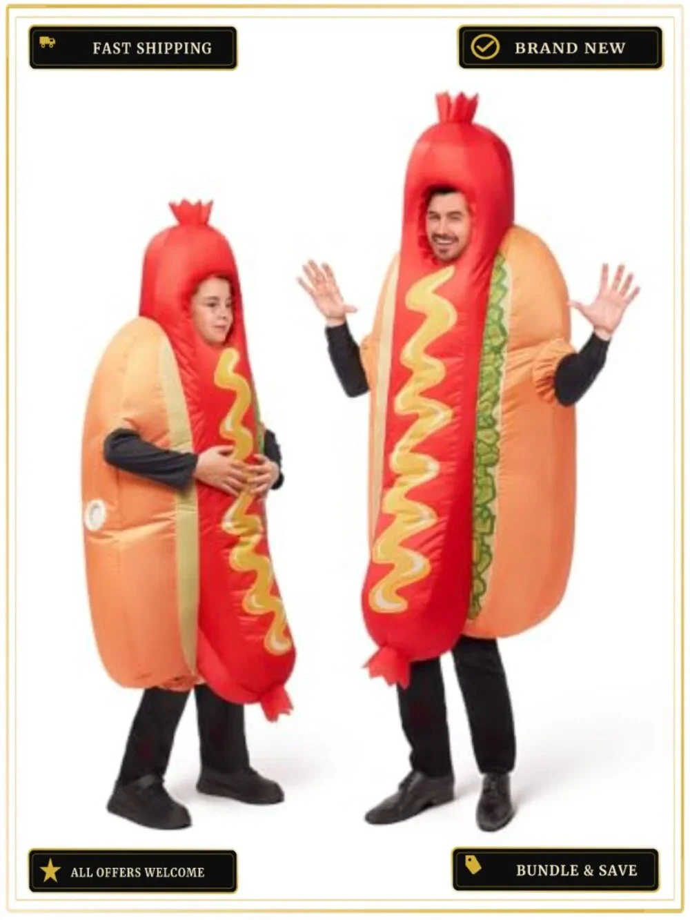 Inflatable Hotdog Costume Blow Up Suit Halloween Food Themed Party